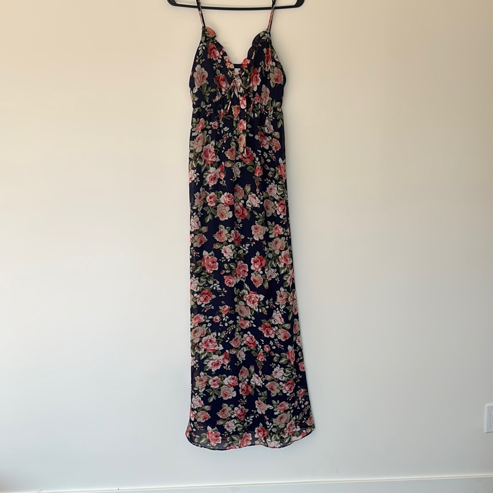 Floral Navy Blue & Pink Maxi Dress